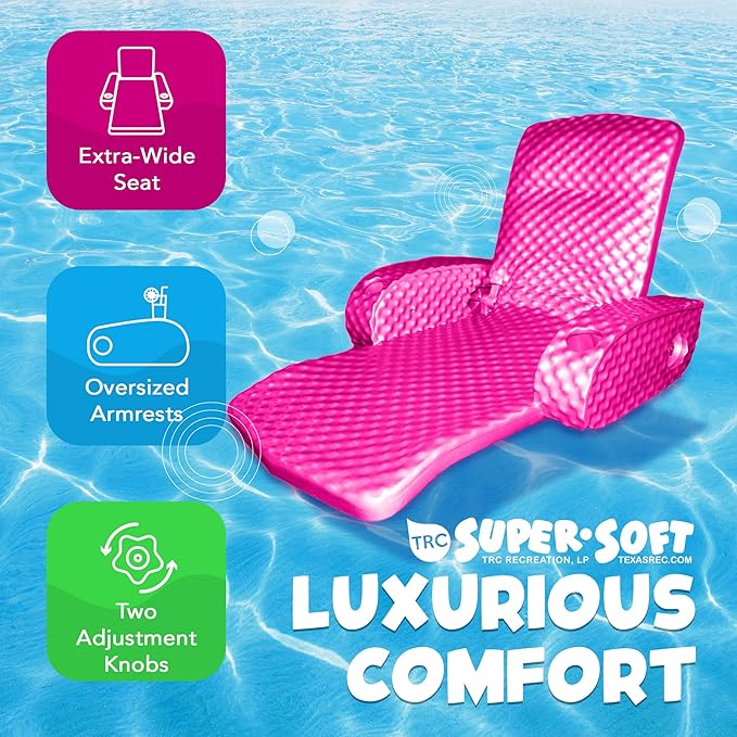 TRC Recreation Super Soft Portable Floating Swimming Pool Water Lounger Comfortable Adjustable Recliner Chair with 2 Armrest Cup Holders…