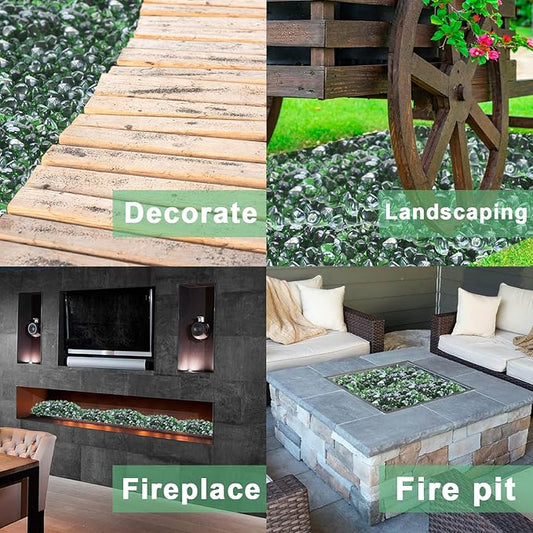 GasSaf Diamonds Fire Glass for Gas or Propane Fire Pit Fireplace & Landscaping 10-Pound 1 inch (Emerald Green Luster)