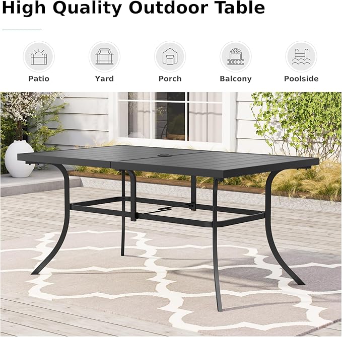 MFSTUDIO Patio Dining Set for 6, Outdoor Table and Chairs Set with Umbrella Hole, 7 Piece Outdoor Dining Set for Deck Backyard Poolside Garden