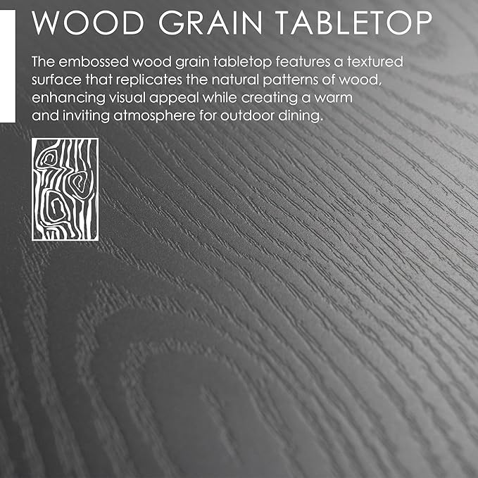 Kozyard Outdoor Patio Dining Table Woodgrain-Look Frame Powder Coated Table for 4, Square Patio Table with Umbrella Hole for Backyard Patio Dining (Gary) (35.4"x35.4")