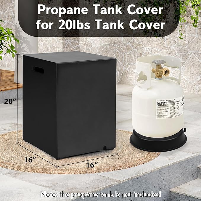 Propane Tank Cover Table, Modern Outdoor Gas Tank Covers, φ16 X 20inch Concrete Tank Storage Box Hideaway Table for Propane Gas Fire Pit and Rectangular Tank Holder with Handles (Black)