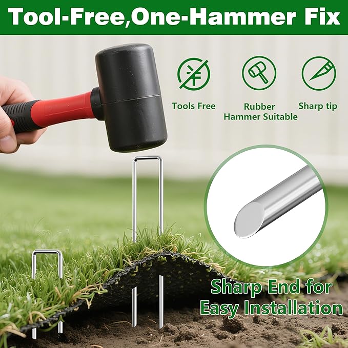 AMAGABELI GARDEN & HOME 6 Inch 200 Pack Galvanized Landscape Staples 11 Gauge Anti-Rust Heavy Duty Garden Staples Plant Cover Stakes U-Shaped Sod Pins Ground Fence Stakes for Weed Barrier Fabric
