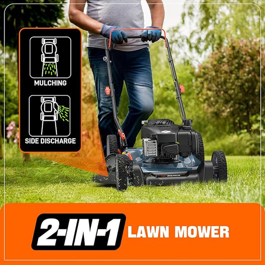 SENIX LSPG-M4 21-Inch Gas Push Lawn Mower with 125 cc 4-Cycle Briggs & Stratton Engine, Mulching and Side Discharge, 6-Position Dual Lever Height Adjustment