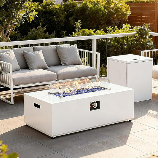 42" Propane Outdoor Fire Pit Table, 55,000 BTU Rectangular Aluminum Firepits with Tank Table and Waterproof Cover