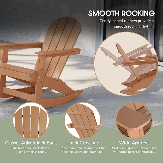 WestinTrends Malibu Outdoor Patio Porch Rocking Adirondack Chair (Set of 4), Teak
