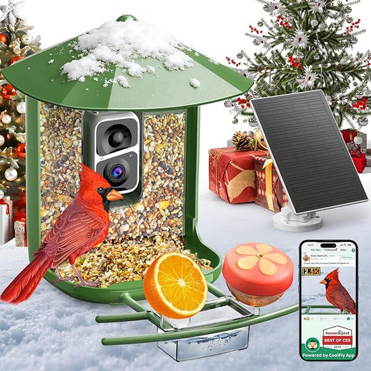 Smart Bird Feeder with Camera - 2.5K HD Night Vision Bird Feeder with Camera Solar Powered, Free AI Identify Auto Video 170° Live View Birds Feeders for Birds Lovers Outdoors(Green)