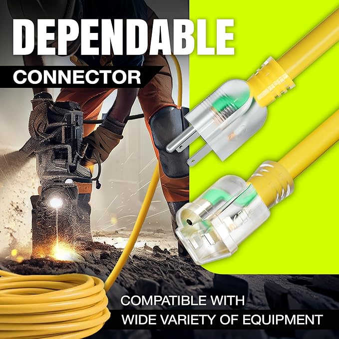 75ft Outdoor/Indoor Extension Cord 10/3 Gauge Ultra Heavy Duty 3 Prong SJTW, Waterproof, Flexible Cold-Resistant Long Power Cord,15A 125V 1875W, Yellow by LifeSupplyUSA
