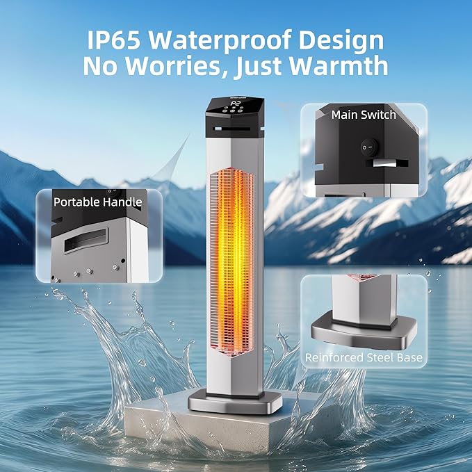 Uthfy 37 Inch Outdoor Electric Patio Heater, 1500W Infrared Heater with Remote, 12H Timer, IP65 Waterproof, Portable Tower Heaters for Home, Garage, Porch, Shop, Backyard, Indoor and Outdoor Use