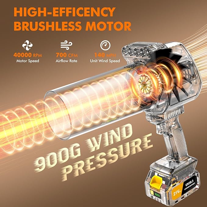 OGERY Brushless Leaf Blower Cordless with Lights, Powerful Electric Leaf Blowers with 2 x 3.0Ah Batteries & Fast Charging, 700CFM 900G Wind Pressure Handheld Blower for Lawn Care Yard Garden, Yellow
