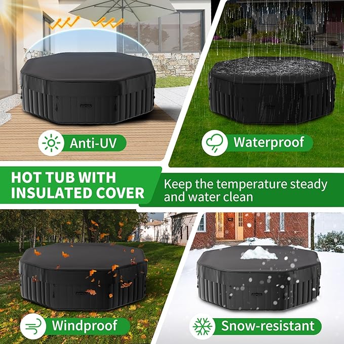 4-6 Person Inflatable Hot Tub, Polygon Portable Blow Up Hot Tub, Leak-Proof PVC Outdoor Spa with 130 Strong Air Jets, Heater Pump and Insulated Cover, 77” X 77”X 25”