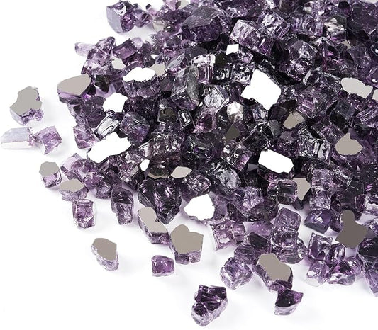 GASPRO 10 lbs Fire Glass for Propane Fire Pit, 1/2-Inch Reflective Fireplace Glass Rocks for Fire Pit Table, Purple