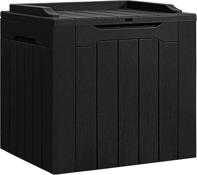 Flamaker Deck Box 31 Gallon Waterproof Resin Small Deck Box with Lid, Indoor Outdoor Package Delivery Box, Organization and Storage for Patio Furniture, Garden Tools, Outdoor Cushions (Black)