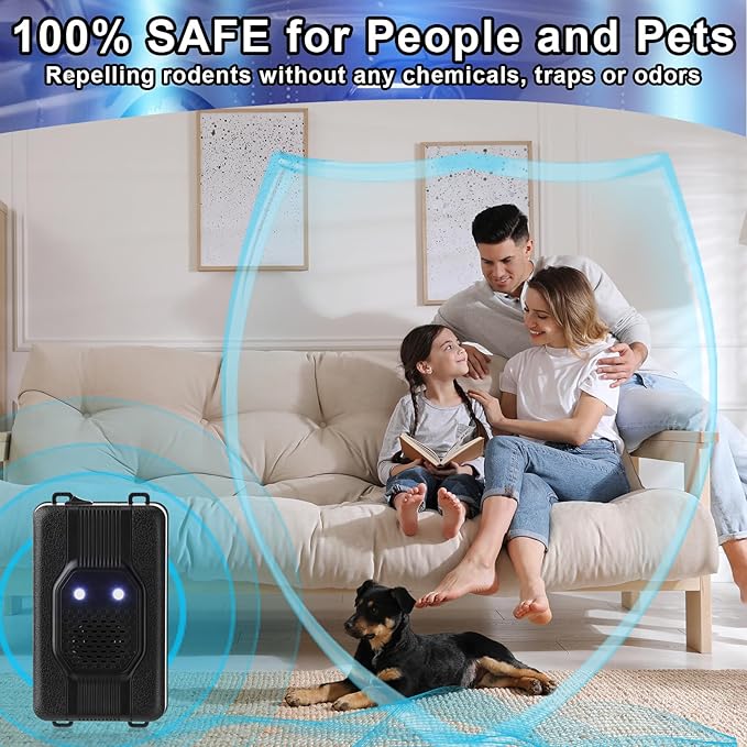 Qualirey 2 Pcs Ultrasonic Rodent Repellent for Car Engines Car Rodent Repeller Under Hood Battery Operated Rat Repellent with Strobe Light Keep Pest Squirrels Mice Out of Garage RV Outdoor