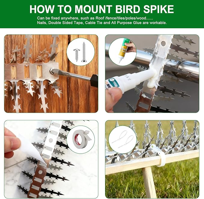 Bird Spikes for Outside, 6 Pack Stainless Steel Squirrel Spikes & Baffles for Garden, Deter Birds Pigeon Squirrel Cat Raccoon Snake from Fence Roof Window Bird Feeder Poles (6FT)