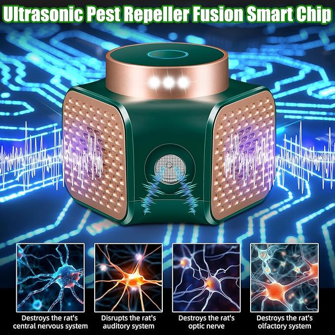 2026 New Mouse Repellent Ultrasonic Plug in Electronic Repellent Devices Control for Rodent Rat Mice Mouse Squirrel Bat 3 IN1 Rodent Repeller Indoor for House Garage Basement Attic