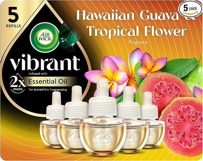 Air Wick Scented Oils Plug In Scented Oil Refill,Hawaiian Guava & Tropical Flower, 5 ct