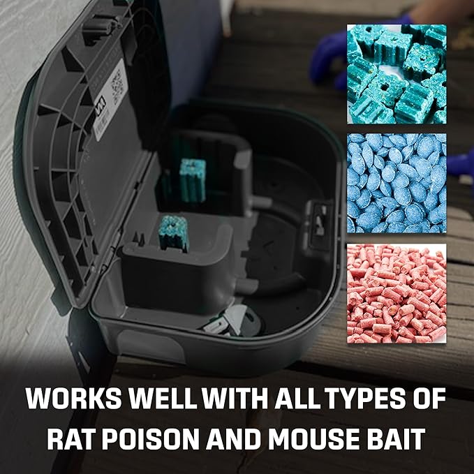 Exterminators Choice Compact Mouse Bait Station - Heavy-Duty Outdoor Rat Bait Box - Lockable Design with Key - Versatile Indoor & Outdoor Use - Pack of 12, Black, 4.75in x 3.5in x 1.25in