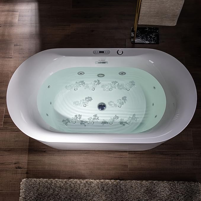 WOODBRIDGE 59" x 31-1/2" Whirlpool Water Jetted and Air Bubble Freestanding Heated Soaking Combination Bathtub with LED control panel,BJ-100