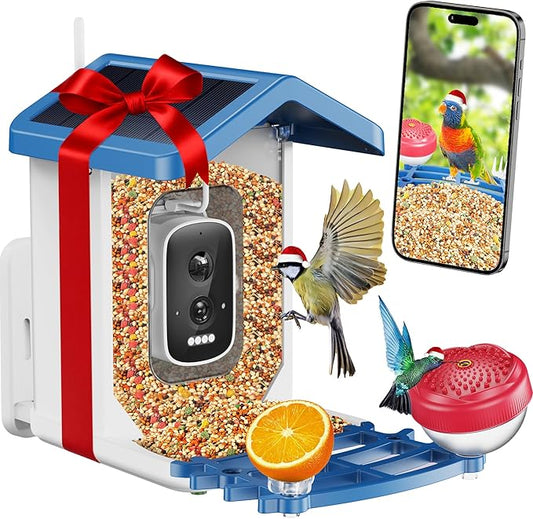 Bird Feeder with Camera, 2.5K UHD, AI Bird Species Recognition, Solar Powered, Instant Arrival Alerts, Weatherproof Squirrel-Proof Birdhouse with WiFi App Live View, 32GB Card & Accessories Included