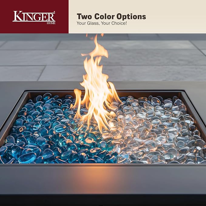 Kinger Home 10-Pound Fire Pit Glass Beads Pebbles Stones Reflective Oval Rocks for Natural or Propane Fire Pit and Landscaping Decorative, Blue