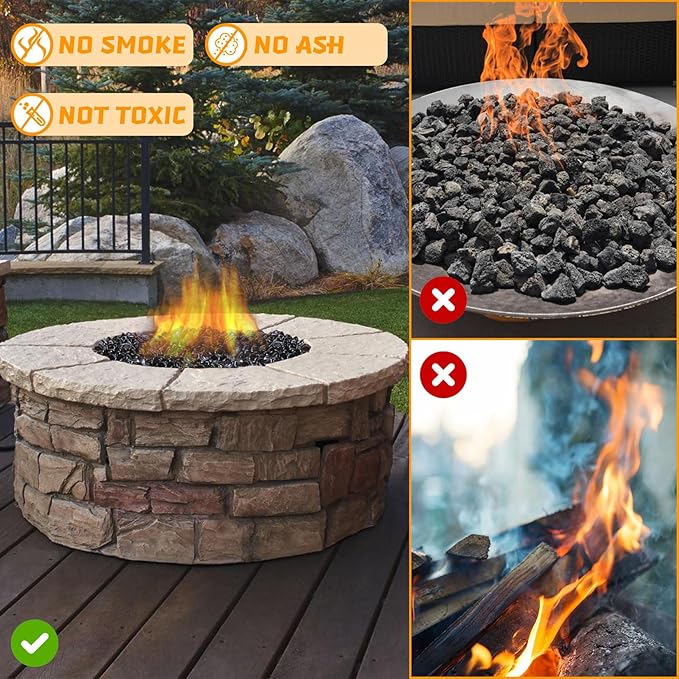 Fire Glass, Fire Pit Rocks for Propane Firepit, Fireplace and Outdoor Decorative, 10LB High Luster 1 Inch Amber Diamonds Glass Beads