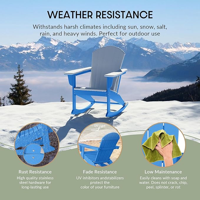 WestinTrends Malibu Outdoor/Patio Poly Adirondack Rocking Chair, Pacific Blue