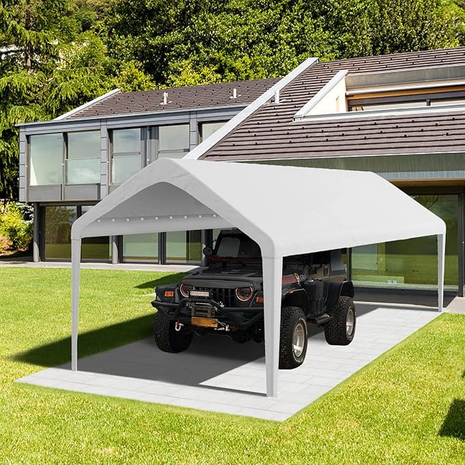 Carport Replacement Canopy 10'x20' for Tent Top Garage Shelter With Ball Bungees, 800D Oxford Waterproof & UV Protection Cover, Not Included Frame (Off-White)