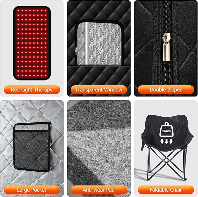 Portable Infrared Sauna 600nm with Red Light, Personal Sauna Spa with Remote Control and Large Foldable Chair, Full Size Dry Heated Home Saunas Tent for Detoxation & Relaxation
