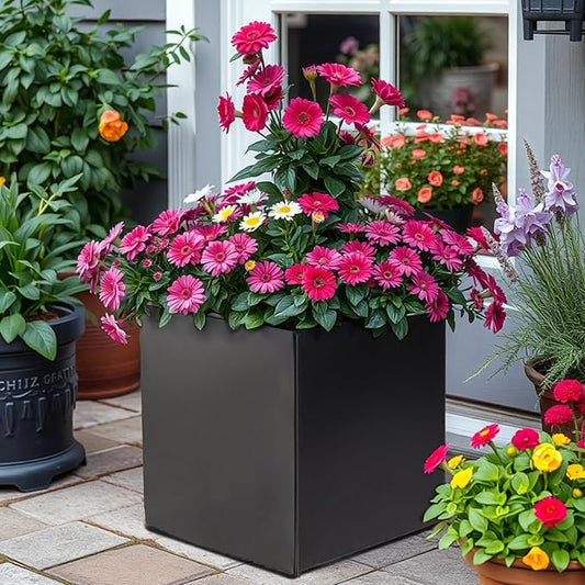 Tall Rectangular Removable Planter for Indoor or Outdoor Terraces, Porches, Durable All Weather, Garden, Modern Design, for Plants, Flowers(Cube)