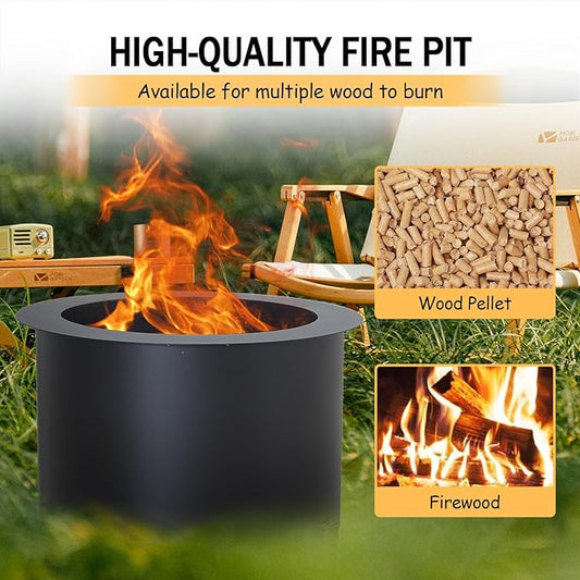23.6 Inch Smokeless Fire Pit Stove, Outdoor Bonfire Firepit Stainless Steel, Wood Burning Fireplaces for Patio, Backyard, Camping