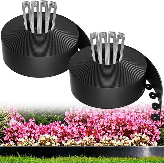 3in Tall 80ft Landscape Edging Kit with 120pcs Metal Spikes, Reinforced Rib Design,No-Dig Flexible Plastic Edge Border for Landscape, Lawn,Garden,Flower Beds,Yard,Paver,Playground, Fence,Pathway,Black