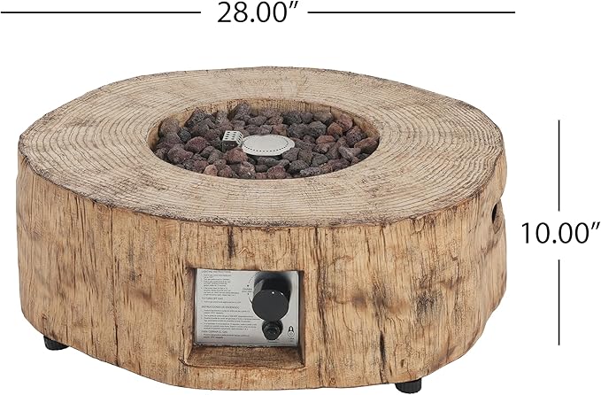 Propane Fire Pit Table, 28" MGO Firepits for Outside, Round Gas Fire Pit for Outside Patio, Propane Fire Table with Rocks for Deck, Backyard, Tank Not Included, 30,000BTU, Brown