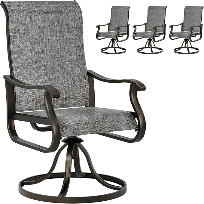 UDPATIO Patio Swivel Dining Chairs Set of 4, Outdoor Swivel Chairs High Back with All Weather Textilene Metal Rocking Frame for Lawn Garden Backyard, Dark Gray