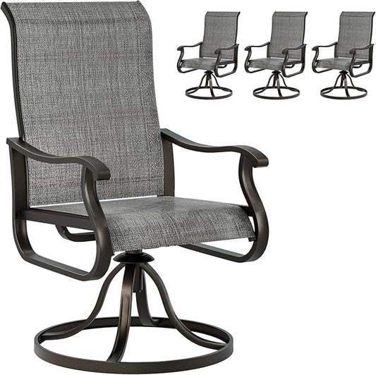 UDPATIO Patio Swivel Dining Chairs Set of 4, Outdoor Swivel Chairs High Back with All Weather Textilene Metal Rocking Frame for Lawn Garden Backyard, Dark Gray