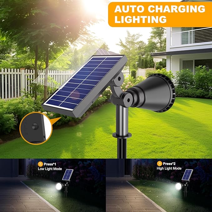 APOMAO Solar Lights Outdoor Waterproof, 36 LEDs 1000LM Adjustable Solar Spot Lights Outdoor, 2-in-1 Solar Powered Spotlight Landscape Lighting for Garden, Yard, Pathway- 2 Pack (Cool White)