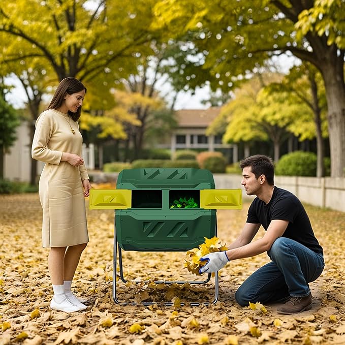 Nouva 43 Gallon Large Composting Tumbler Dual Rotating Chamber Garden Composter Bin Compost Bin with Steel Frame Outdoor Garden Yard,Green