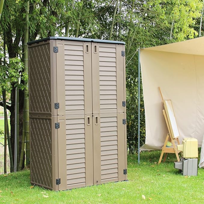 ADDOK Resin Storage Shed Lockable,Outdoor Storage Cabinet Weather Resistance, Outdoor Sheds for Backyards, Patio, Garden 52 Cu.ft