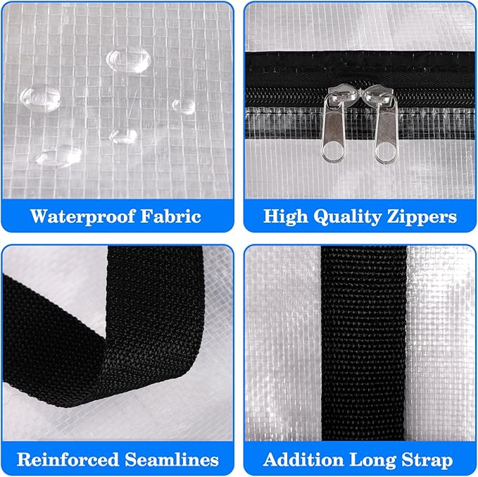 BlissTotes 10-Pack Large Moving Bags with Backpack Straps & Strong Zippers, Heavy-Duty Storage Bags Moving Boxes for Space Saving, Dorms, Transport, 125L-30 Gallons, Clear