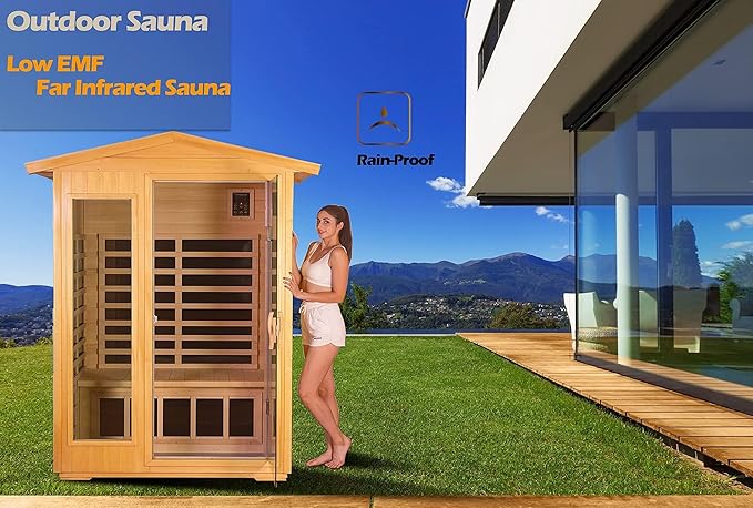 LTCCDSS Outdoor Basswood Sauna 2 Person | Far Infrared Sauna, Withstand Outdoor Temp -5℉-104℉| Low EMF Sauna Room for Home-9 Low EMF Heaters-Chromotherapys-Bluetooth Speakers