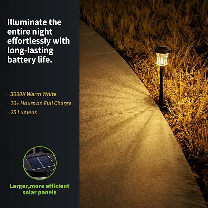 OPOIRA Glass Solar Pathway Lights Outdoor Waterproof, Decor Landscape Lighting with Modular Design, 3000K LED, Auto On/Off Solar Stake Light for Yard Garden Driveway Walkway Lawn, Warm White (6 Pack)
