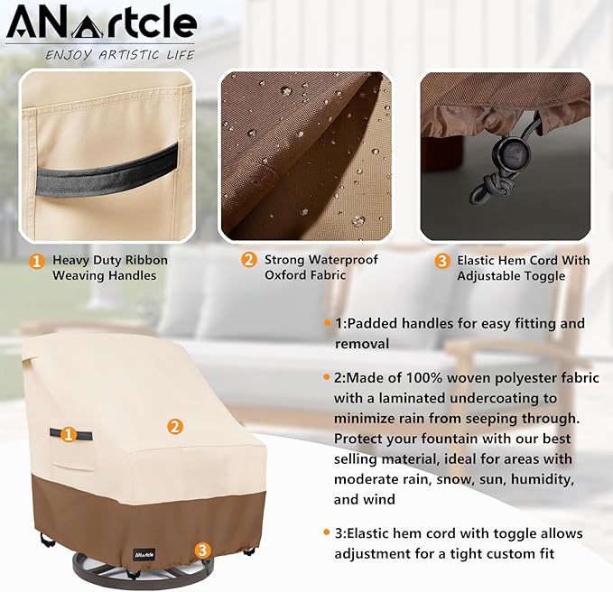 Swivel Patio Chair Cover 4 Pack,600D Waterproof Heavy Duty Outdoor Chair Cover(30 W x 34 D x 36 H inches),Patio Furniture Covers,Outdoor Furniture Covers Waterproof,Beige&brown