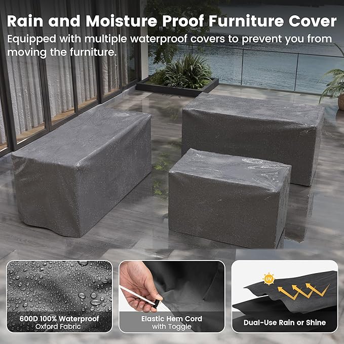UDPATIO Patio Furniture Set, 8 Inch Armrest Patio Sectional Furniture, 6 Piece Wicker Outdoor Sectional Conversation Sets with Waterproof Cover and Coffee Table for Backyard Deck(Grey/Black)