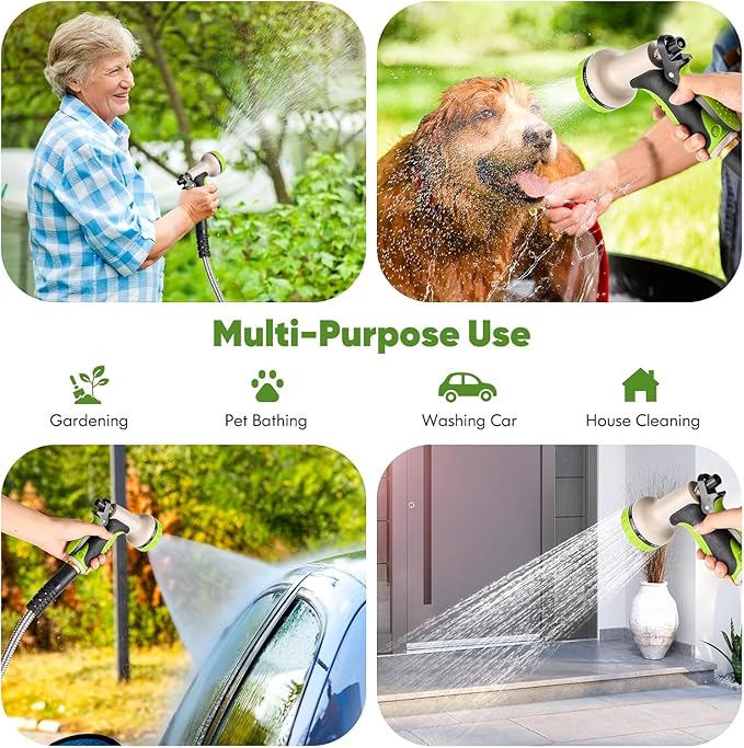 Garden Hose 200ft, Stainless Steel Heavy Duty Water Hose with 10 Function Nozzle Flexible, Lightweight, No-Kink, Pet Proof, Puncture Proof Metal Hose for Yard, Outdoor