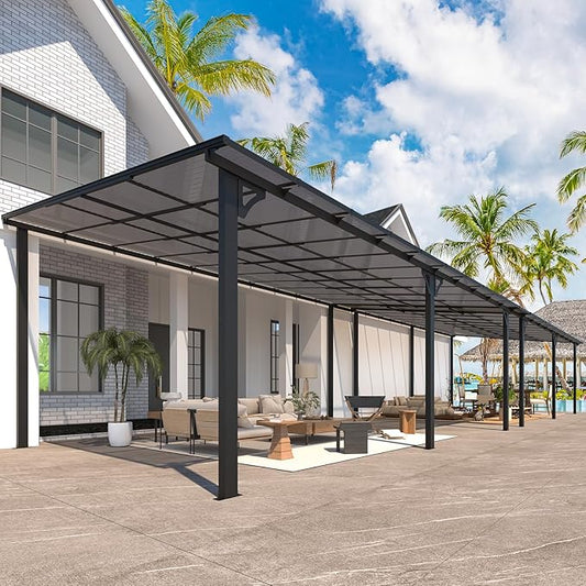 AECOJOY 12' x 42' Gazebo for Patio, Large Wall-Mounted Hard Top Lean-to Gazebo Pergola with Roof 42' x 12" on Clearance, Heavy Duty Patio Awnings for Decks, Backyard