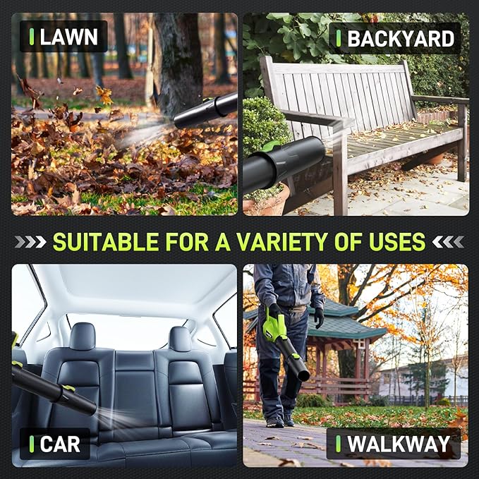 Hongmai Leaf Blower Cordless, 500 CFM 21V Electric Cordless Leaf Blower with 4.0Ah Battery and Charger, Lightweight, 6 Speed Modes, for Lawn Care, Patio, Blowing Leaves and Dust (Green)