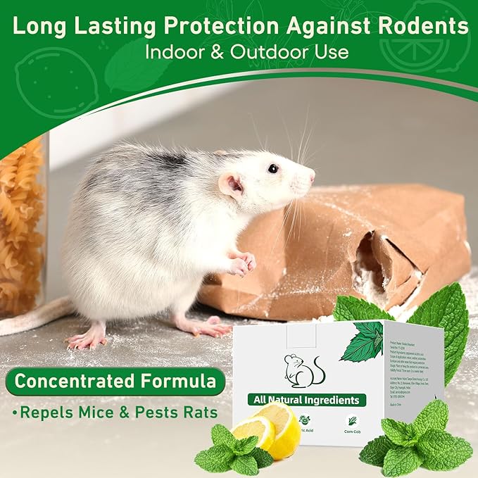 Mouse Rodent Repellent, 48 Pack Peppermint Oil for Mice, Mouse, Rats, Spider, Squirrel, Pest Control Indoor & Outdoor Use, Natural Deterrent Replace Trap Poisoning Family & Pet Safe Green