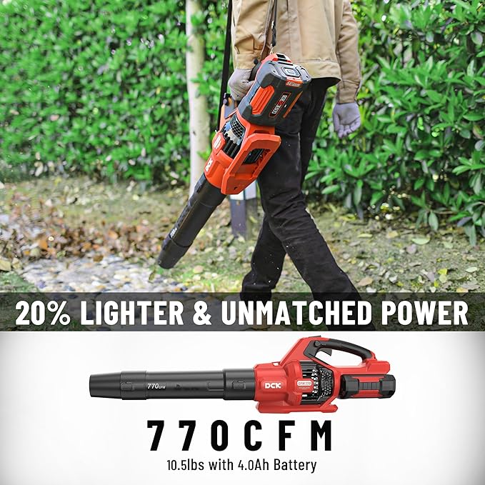 DCK 58V Cordless Leaf Blower, Power Variable-Speed, Brushless, 770 CFM, Electric Leaf Blower with 4Ah Battery and 5A Charger for Lawn Care, Yard, Outside(KDLB58211BDM)
