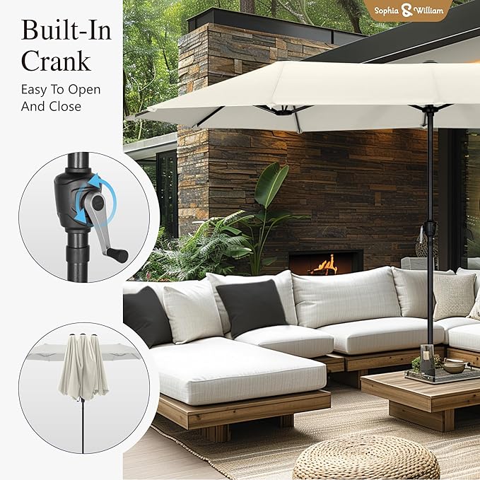 Sophia & William 13ft Outdoor Patio Umbrella for Table, Large Double-sided Umbrella for Garden, Deck, Pool, Ivory White