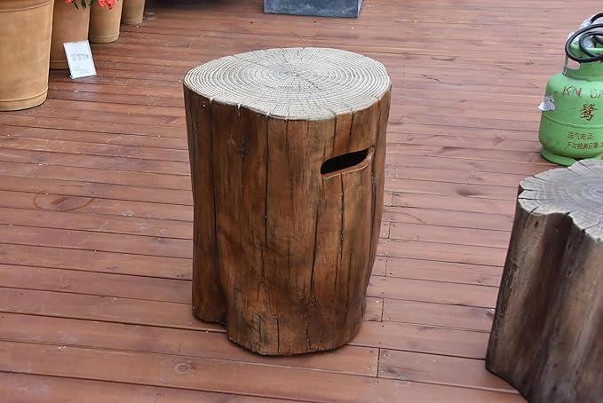 AMS Fireplace |Elementi Concrete Propane Tank Cover (Manchester - Redwood) | GFRC, Redwood Color, Round Shape, Size - 18.5 x 19.5 x 24.4 inches | Suited for Manchester Redwood Fire Pits