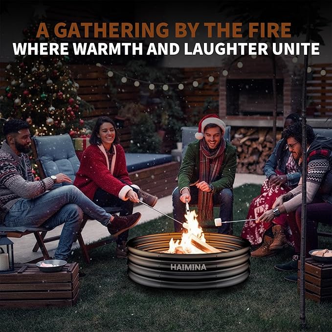 48 Inch Fire Pit Ring,Large Fire Pit for Outside Wood Burning, Fire Pits & Outdoor Fireplaces with High-Temperature Coating for Backyard, Bonfire, Camping, Beach(4x4 FT)